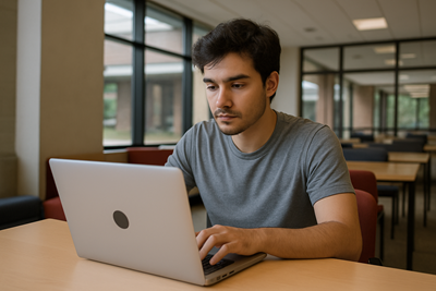 student working on laptop